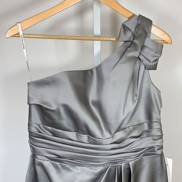 DAVID’S BRIDAL Women’s Satin One Shoulder Special Occasion Dress Silver Size 12 - Picture 5 of 13